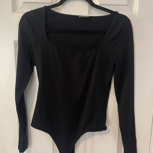 Black Jersey Square Neck Bodysuit Thong Back